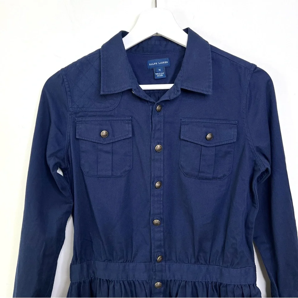 Ralph Lauren Navy Button Front Shirt Dress Dize 16